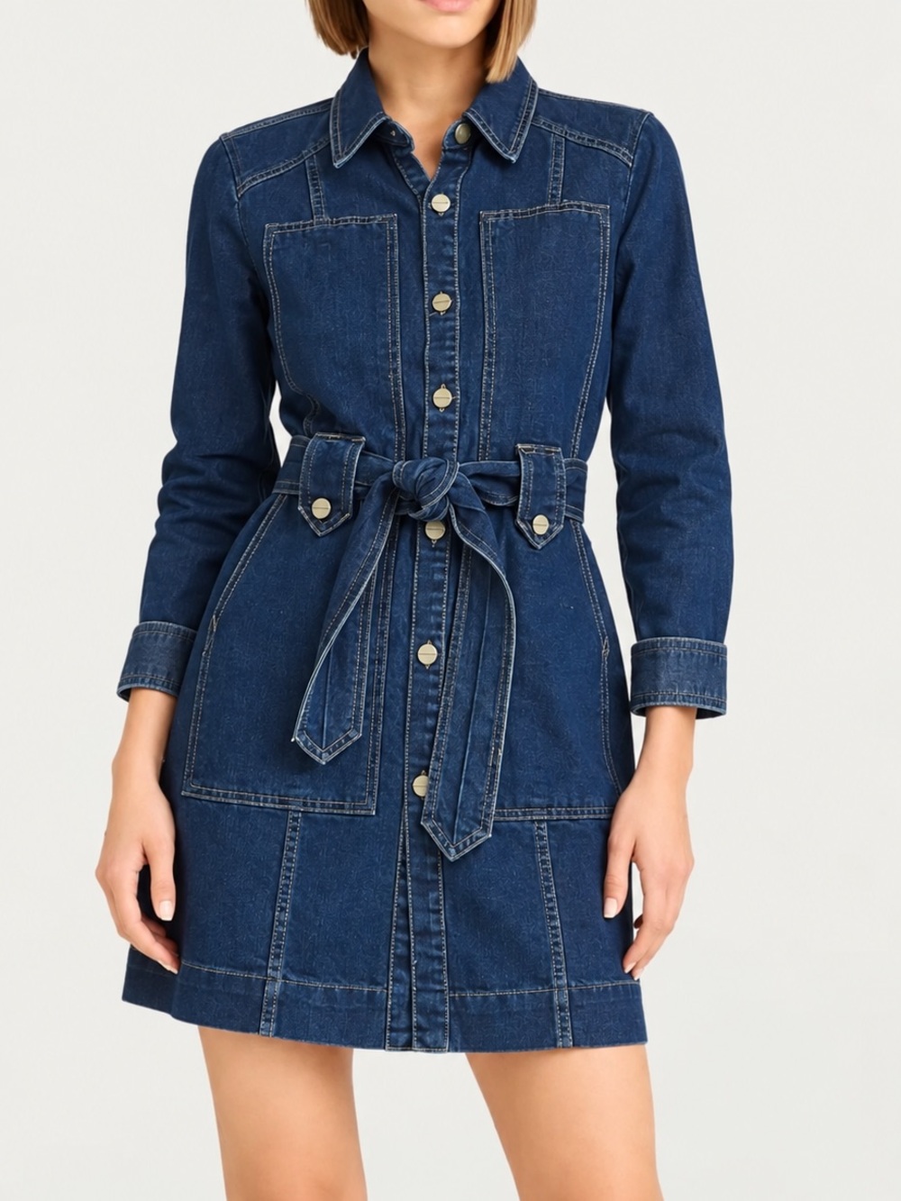 VENUS Dark Blue Denim Trench with Tie Belt